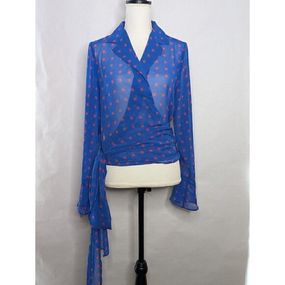 Mango Wrap Top Blouse Blue Sheer - Picture 3 of 6